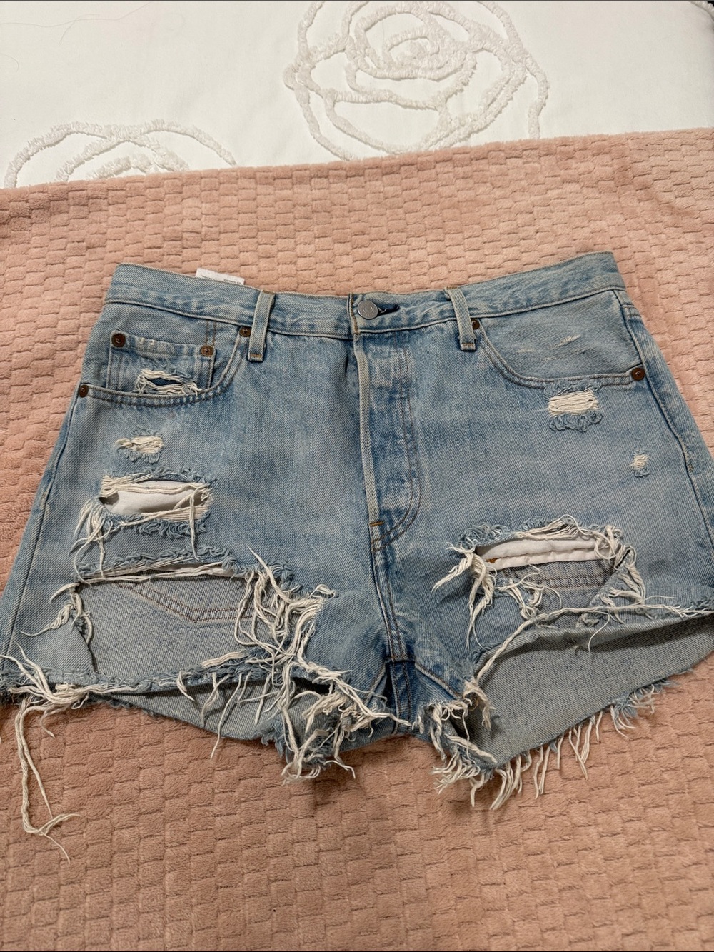 Levi’s 501 Light Blue Distressed Women's Denim Shorts